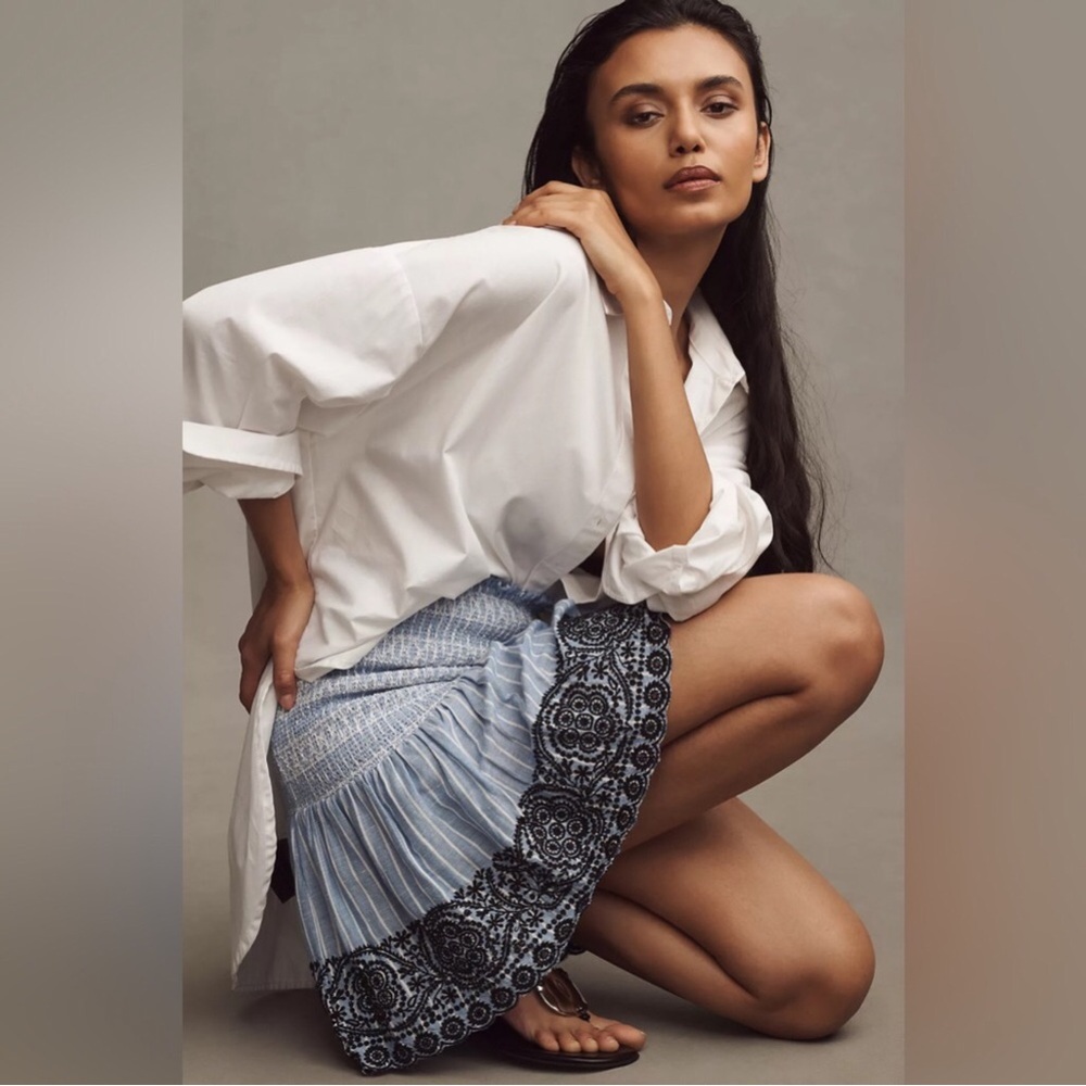 Maeve Smocked Linen Mini Skirt 💙 in XXS - Picture 5 of 8